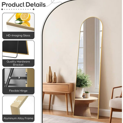 Arched Mirror Full Length, 16x59 Body Wall Mirrors, Floor Standing,Tall Arch Mirror with Stand Aluminum Alloy Frame