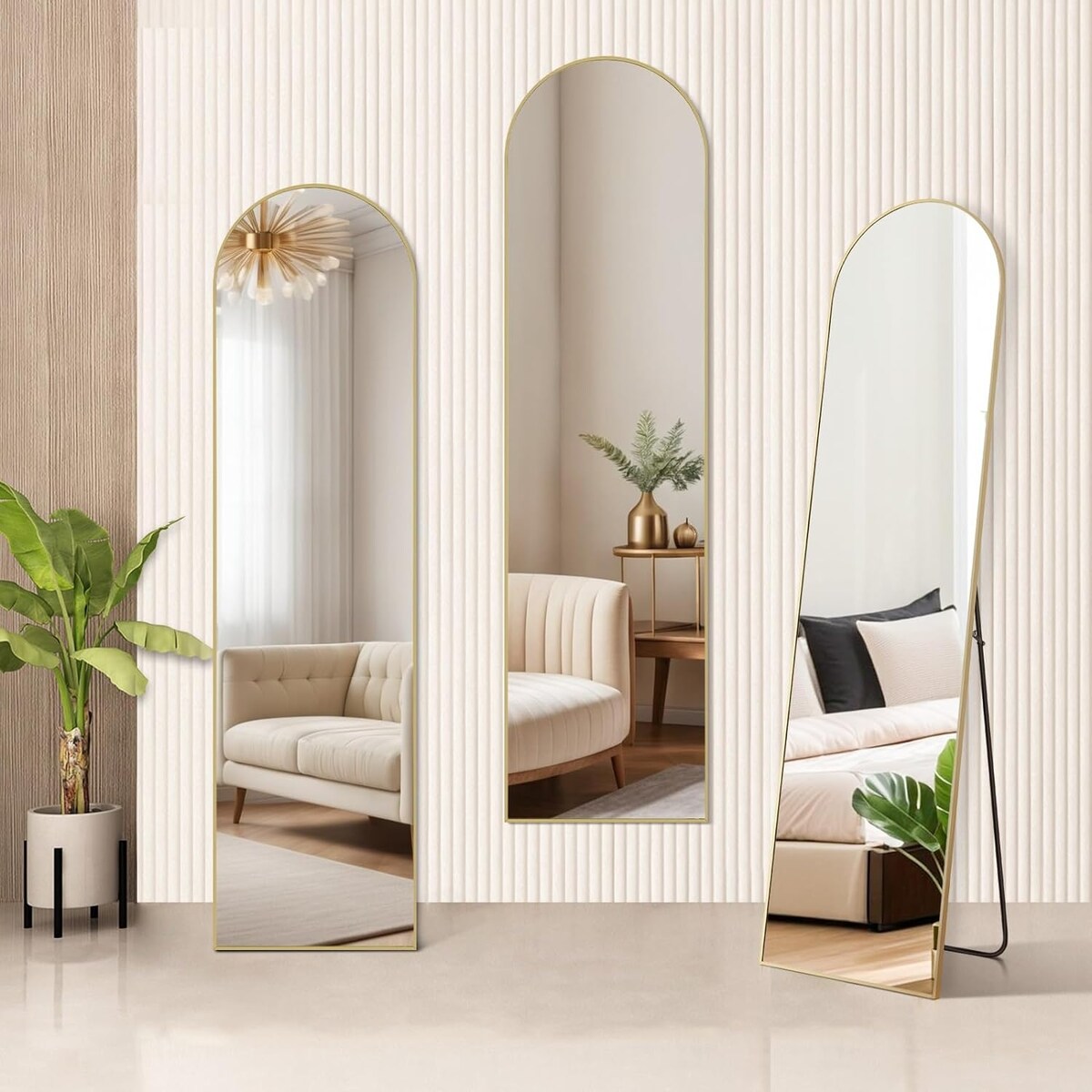 Arched Mirror Full Length, 16x59 Body Wall Mirrors, Floor Standing,Tall Arch Mirror with Stand Aluminum Alloy Frame
