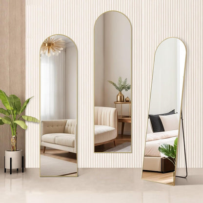 Arched Mirror Full Length, 16x59 Body Wall Mirrors, Floor Standing,Tall Arch Mirror with Stand Aluminum Alloy Frame