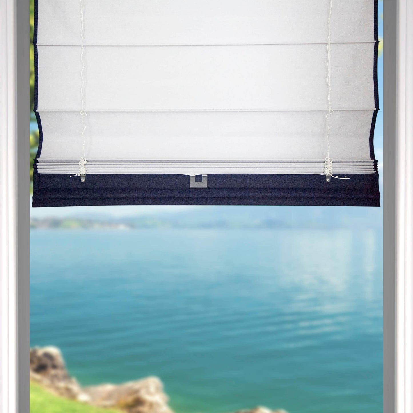 Arlo Blinds Navy Room Darkening Cordless Lift Fabric Roman Shades