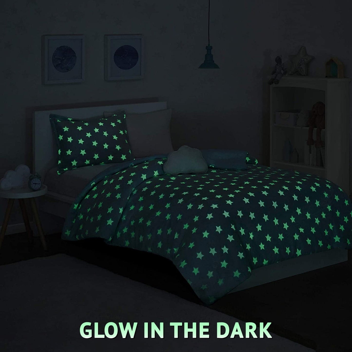 Avery Aqua Glow In The Dark Plush Comforter Set by Intelligent Design Kids