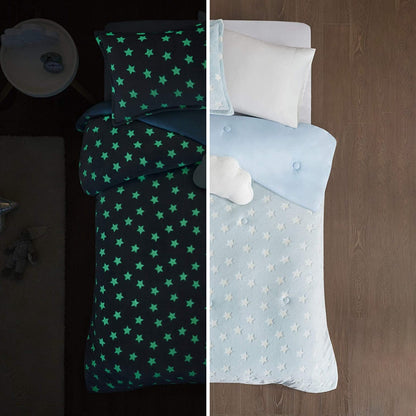 Avery Aqua Glow In The Dark Plush Comforter Set by Intelligent Design Kids
