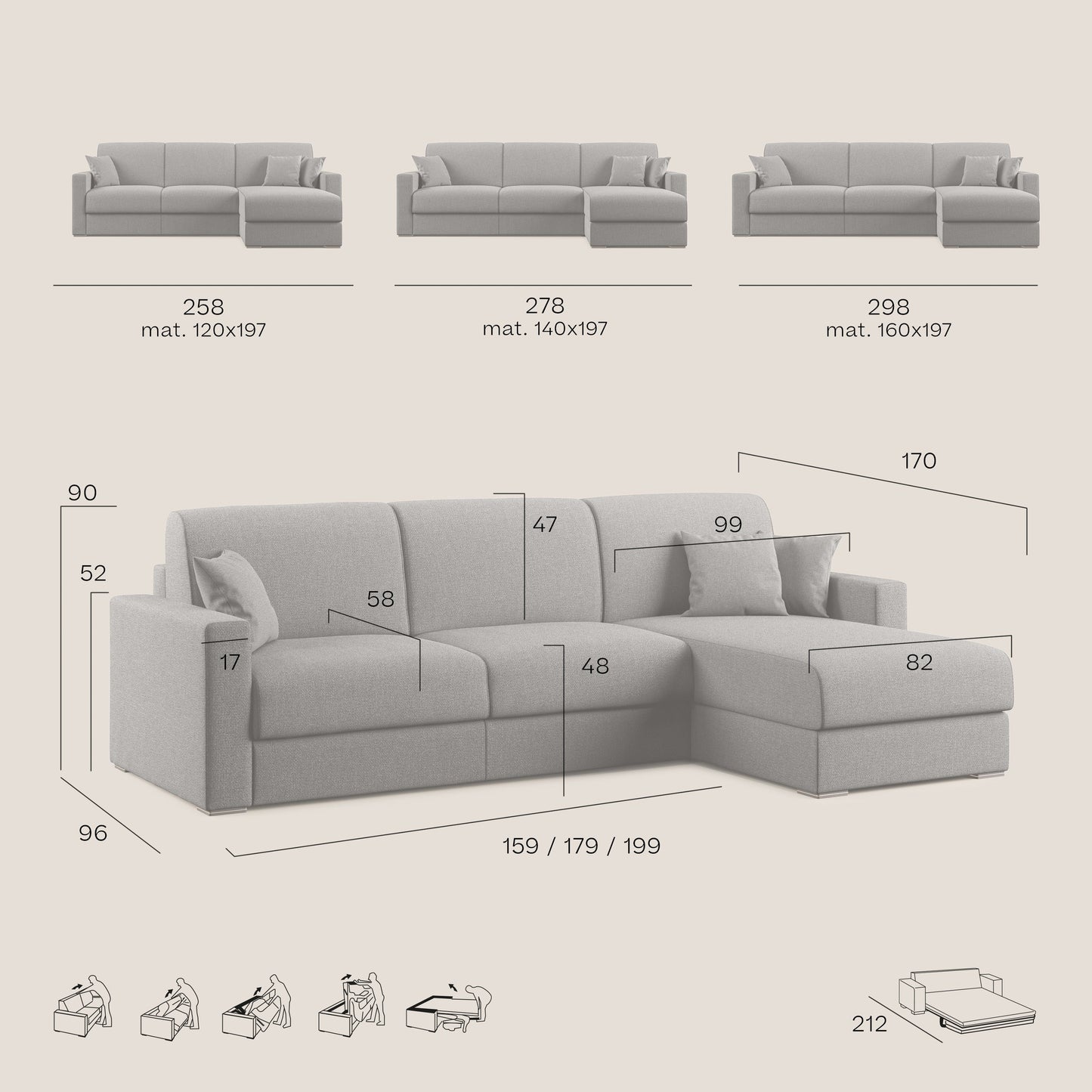 Best Divano letto angolare con penisola in tessuto smacchiabile QuickClean T08 grigio