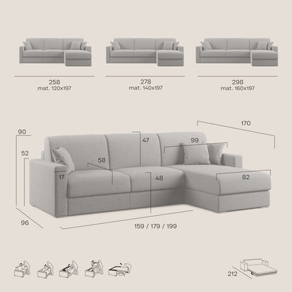 Best Divano letto angolare in tessuto impermeabile T02 marrone