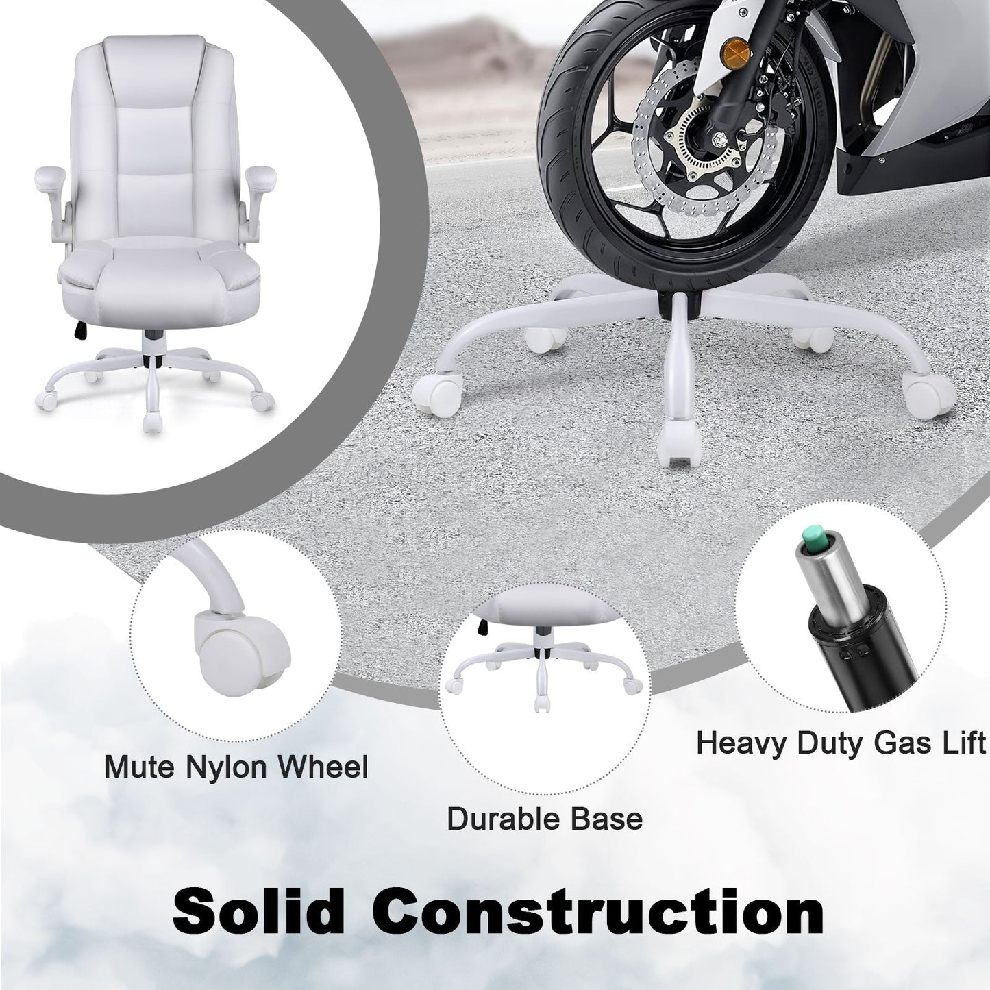 BOSSIN Big and Tall Office Chair Ergonomic High Back Computer Adjustable Height Leather Executive Chair with Padded Flip-up Arms