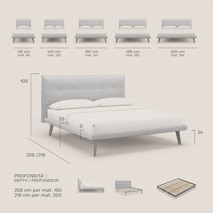 Brigitte letto con testata trapuntata piedi alti in tessuto mogano e impermeabile T09 antracite 