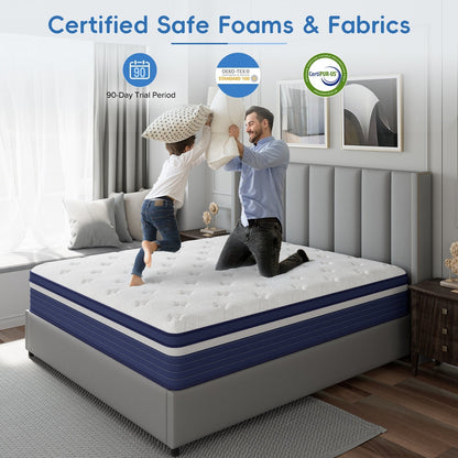 SweDrea 10in. Innerspring Hybrid Cooling and Breathable Medium Firm Mattress with CertiPUR-US, SGS and OEKO-TEX Certified