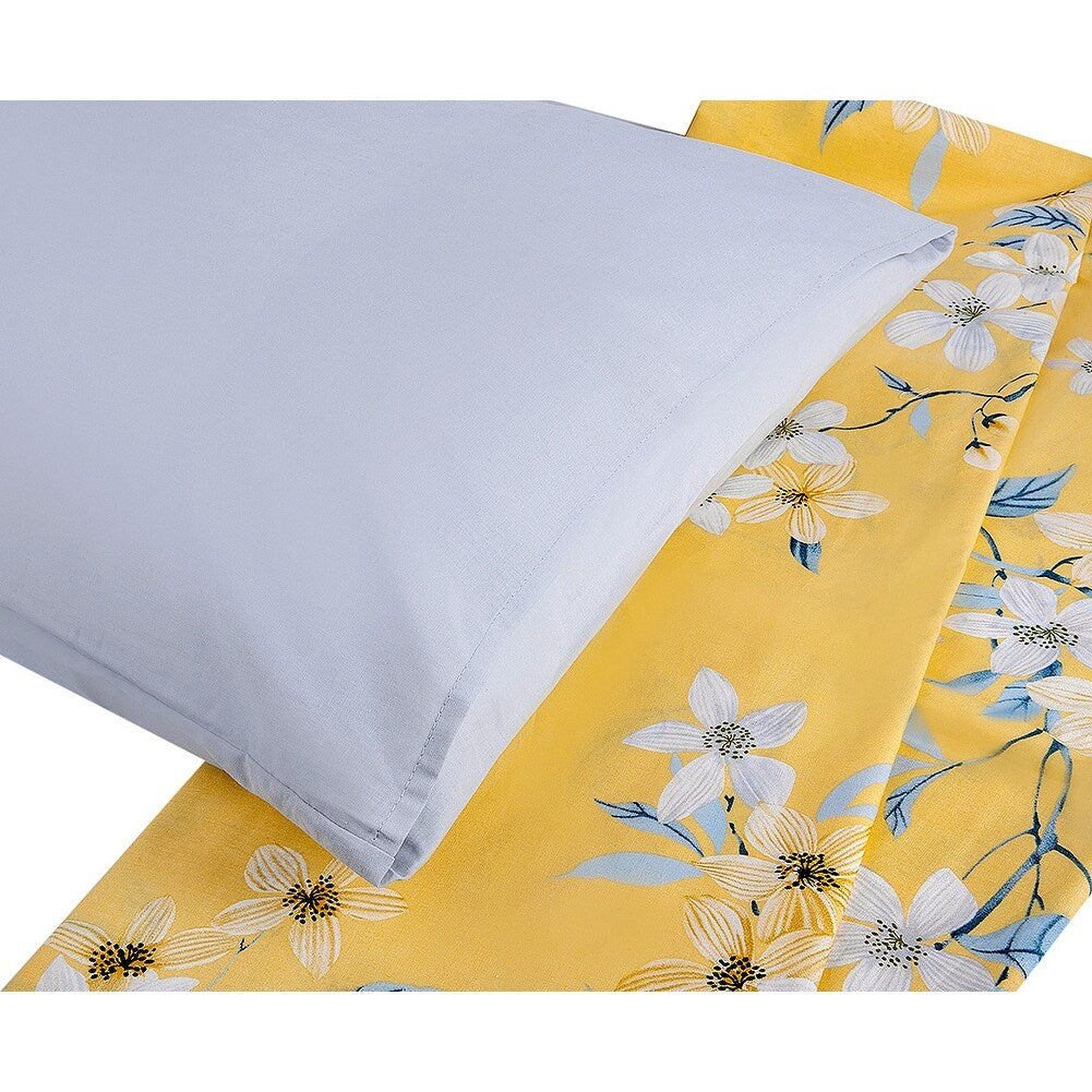Bahar Cherry Blossom Yellow and Grey Cotton Duvet Cover Set
