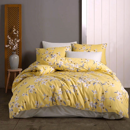 Bahar Cherry Blossom Yellow and Grey Cotton Duvet Cover Set