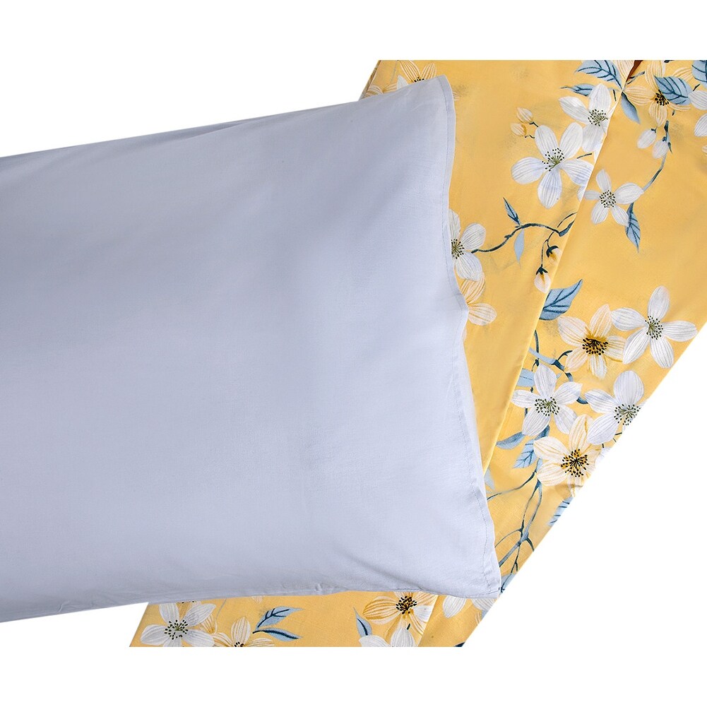 Bahar Cherry Blossom Yellow and Grey Cotton Duvet Cover Set