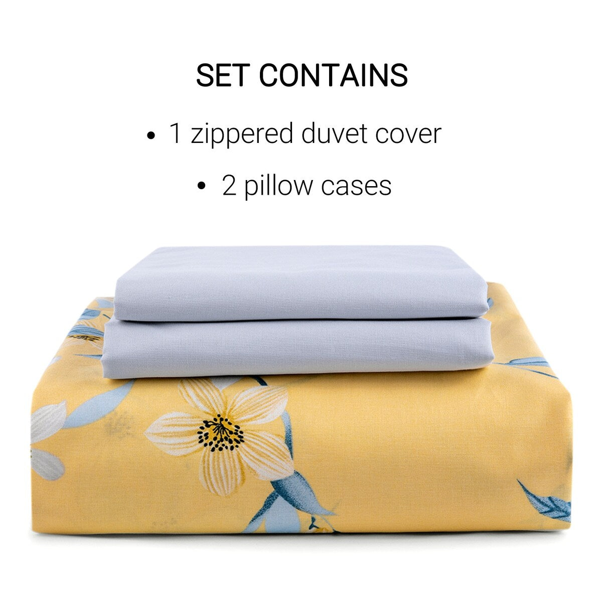 Bahar Cherry Blossom Yellow and Grey Cotton Duvet Cover Set
