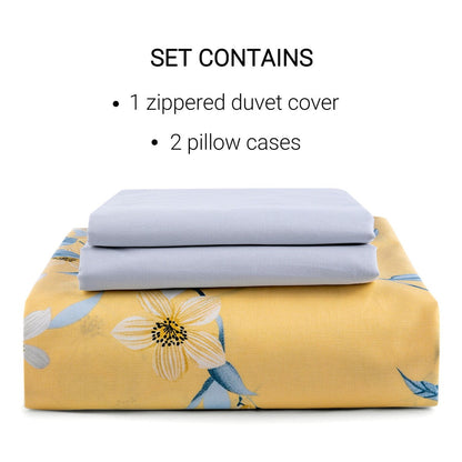 Bahar Cherry Blossom Yellow and Grey Cotton Duvet Cover Set
