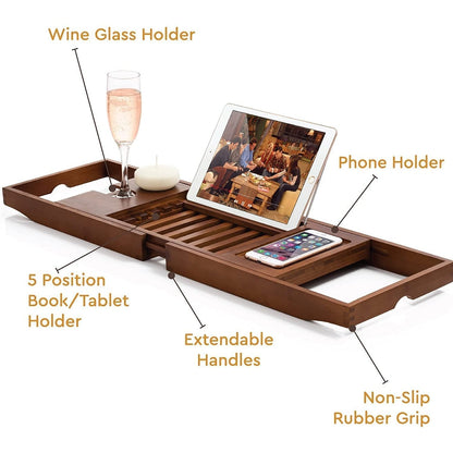 Bathtub Tray for Tub - Adjustable Bamboo Bath Tray for Tub - Collapsible Bathtub Caddy Bath Tub Tray Wood - Bath Accessories
