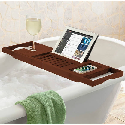 Bathtub Tray for Tub - Adjustable Bamboo Bath Tray for Tub - Collapsible Bathtub Caddy Bath Tub Tray Wood - Bath Accessories