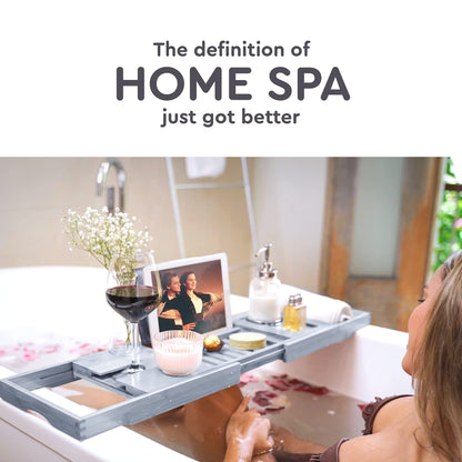 Bathtub Tray for Tub - Adjustable Bamboo Bath Tray for Tub - Collapsible Bathtub Caddy Bath Tub Tray Wood - Bath Accessories