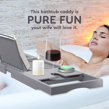 Bathtub Tray for Tub - Adjustable Bamboo Bath Tray for Tub - Collapsible Bathtub Caddy Bath Tub Tray Wood - Bath Accessories