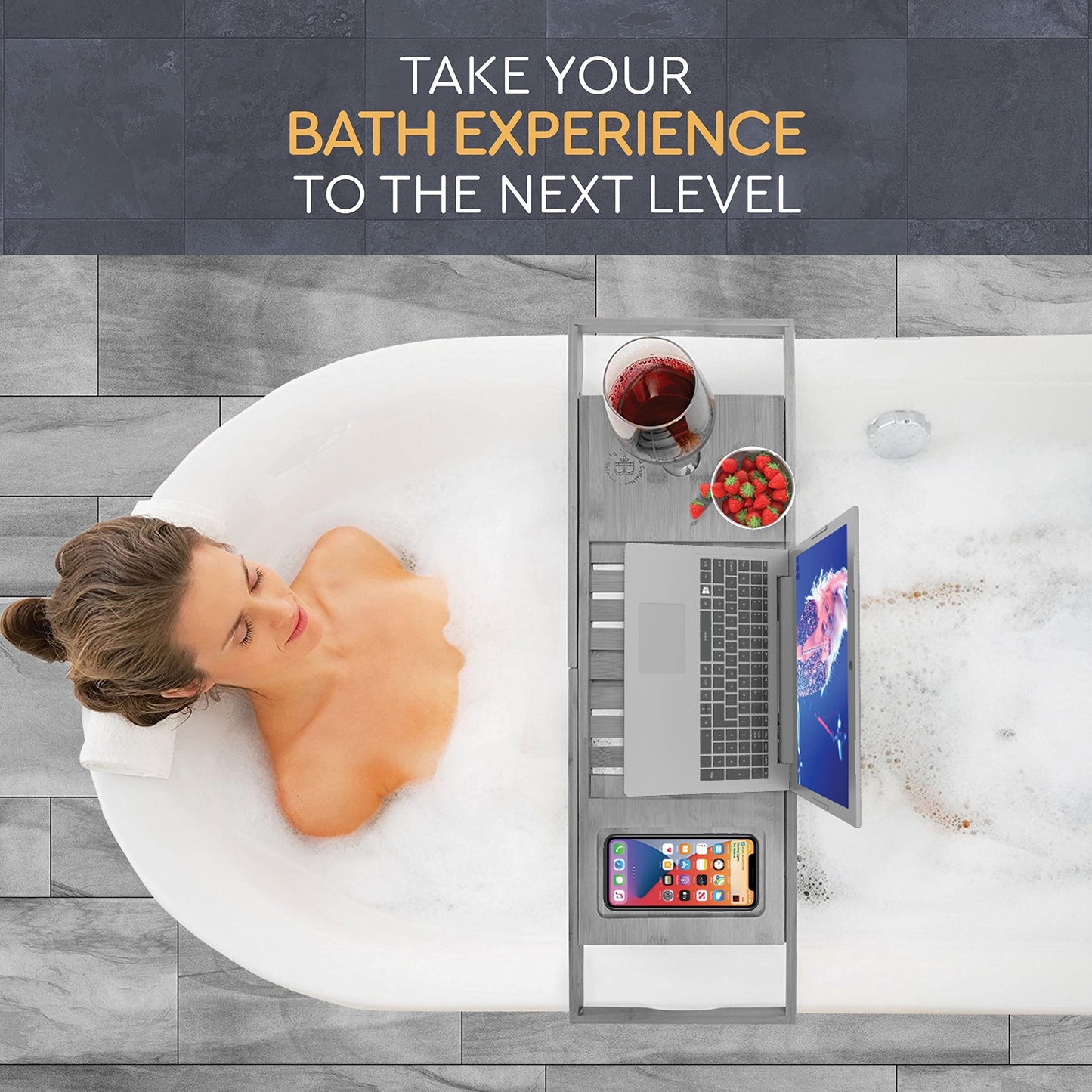 Bathtub Tray for Tub - Adjustable Bamboo Bath Tray for Tub - Collapsible Bathtub Caddy Bath Tub Tray Wood - Bath Accessories