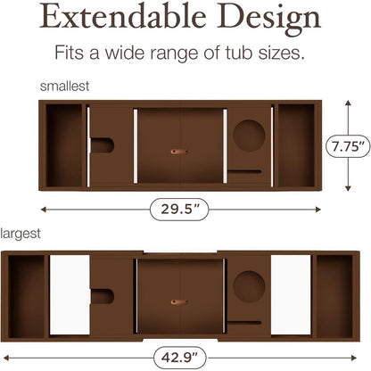 Bamboo Bathtub Tray for Tub - Expandable Bath Tray, Book & Tablet Holder - Bath Table, Tub Tray, Bathtub Caddy, Foldable Design
