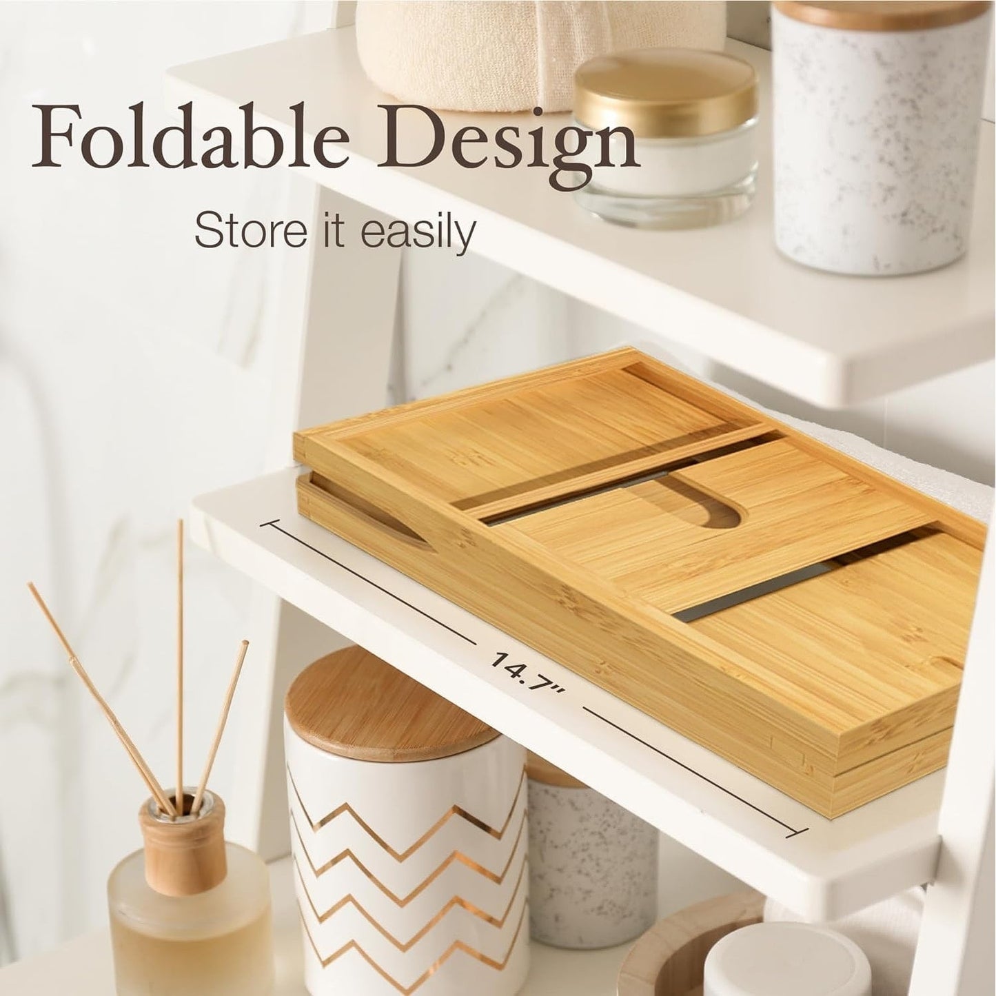 Bamboo Bathtub Tray for Tub - Expandable Bath Tray, Book & Tablet Holder - Bath Table, Tub Tray, Bathtub Caddy, Foldable Design