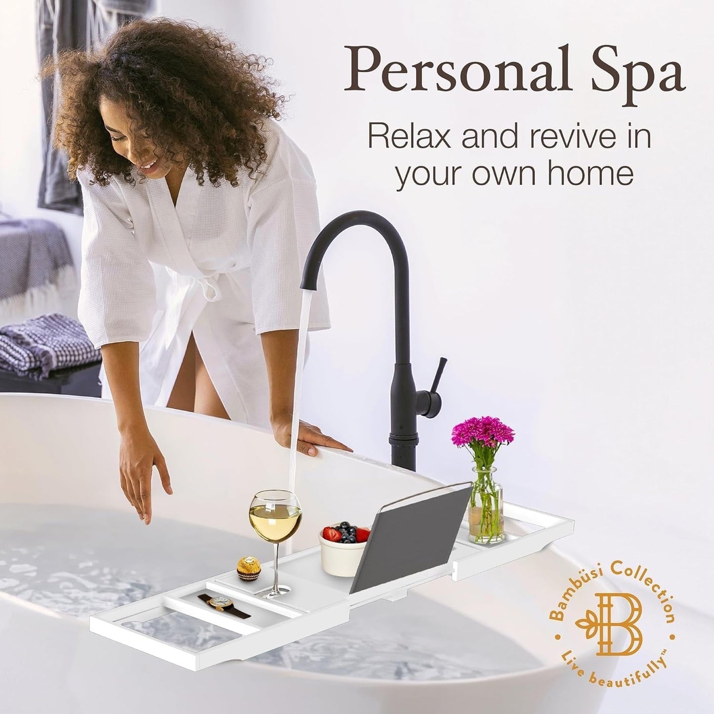 Bamboo Bathtub Tray for Tub - Expandable Bath Tray, Book & Tablet Holder - Bath Table, Tub Tray, Bathtub Caddy, Foldable Design