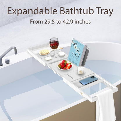 Bamboo Bathtub Tray for Tub - Expandable Bath Tray, Book & Tablet Holder - Bath Table, Tub Tray, Bathtub Caddy, Foldable Design
