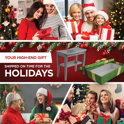 Bamboo Shower Bench Spa Stool - Wood 2-Tier Seat, Foot Rest Shaving Stool with Non-Slip Feet + Storage Shelf