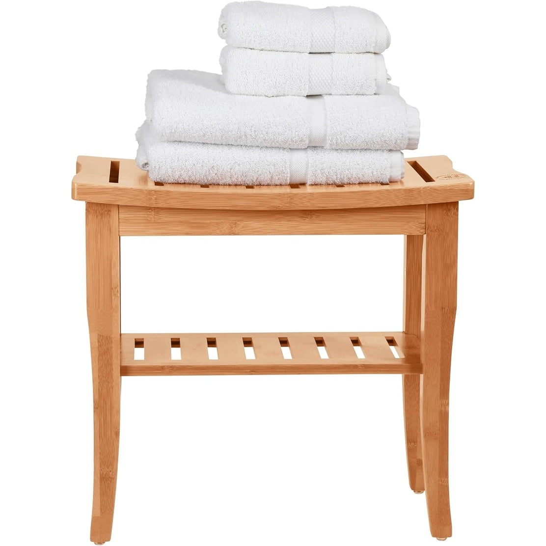 Bamboo Shower Bench Spa Stool - Wood 2-Tier Seat, Foot Rest Shaving Stool with Non-Slip Feet + Storage Shelf