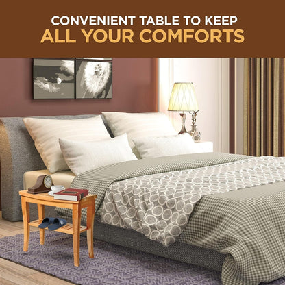 Bamboo Shower Bench Spa Stool - Wood 2-Tier Seat, Foot Rest Shaving Stool with Non-Slip Feet + Storage Shelf