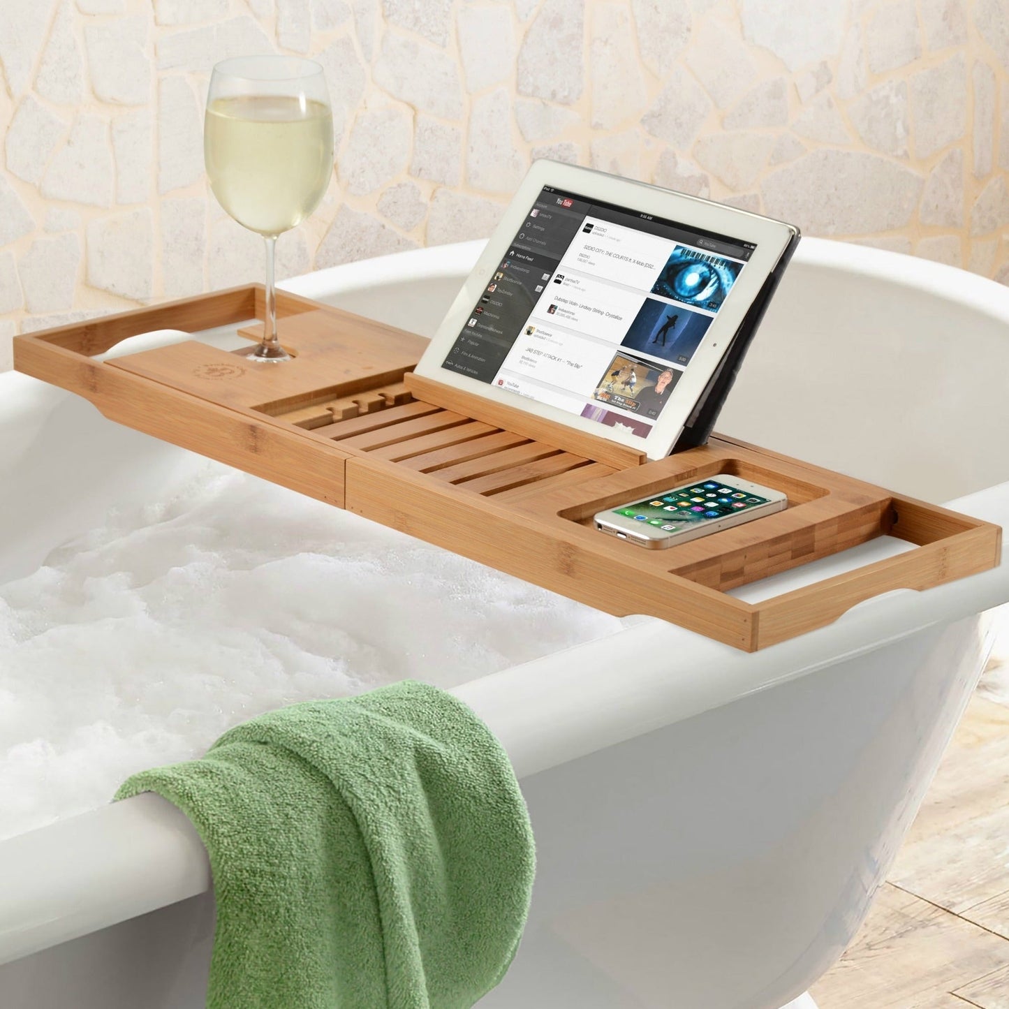 Bathtub Tray for Tub - Adjustable Bamboo Bath Tray for Tub - Collapsible Bathtub Caddy Bath Tub Tray Wood - Bath Accessories