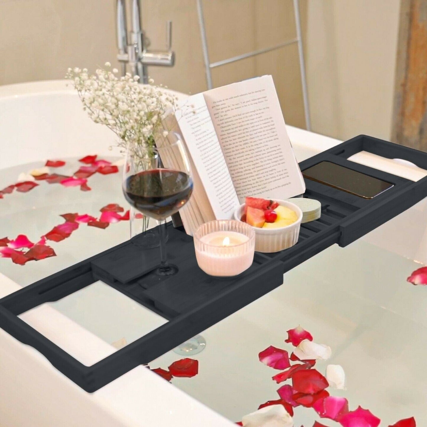 Bathtub Tray for Tub - Adjustable Bamboo Bath Tray for Tub - Collapsible Bathtub Caddy Bath Tub Tray Wood - Bath Accessories