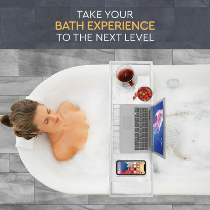 Bathtub Tray for Tub - Adjustable Bamboo Bath Tray for Tub - Collapsible Bathtub Caddy Bath Tub Tray Wood - Bath Accessories