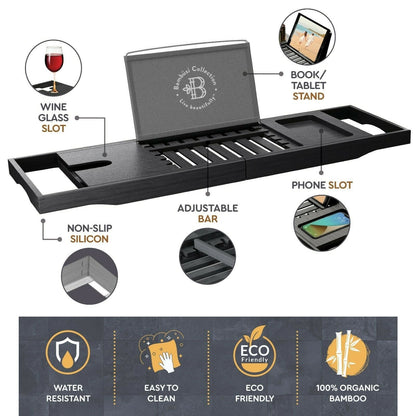 Bathtub Tray for Tub - Adjustable Bamboo Bath Tray for Tub - Collapsible Bathtub Caddy Bath Tub Tray Wood - Bath Accessories