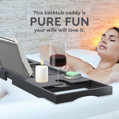 Bathtub Tray for Tub - Adjustable Bamboo Bath Tray for Tub - Collapsible Bathtub Caddy Bath Tub Tray Wood - Bath Accessories