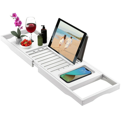 Bathtub Tray for Tub - Adjustable Bamboo Bath Tray for Tub - Collapsible Bathtub Caddy Bath Tub Tray Wood - Bath Accessories