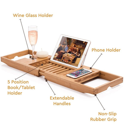Bathtub Tray for Tub - Adjustable Bamboo Bath Tray for Tub - Collapsible Bathtub Caddy Bath Tub Tray Wood - Bath Accessories