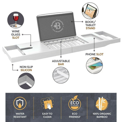 Bathtub Tray for Tub - Adjustable Bamboo Bath Tray for Tub - Collapsible Bathtub Caddy Bath Tub Tray Wood - Bath Accessories