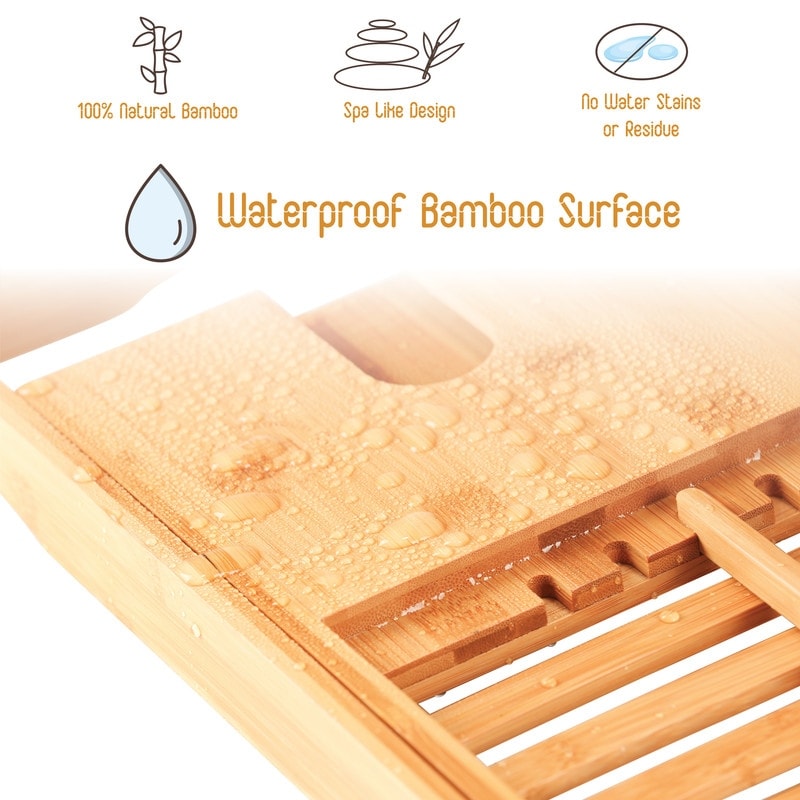Bathtub Tray for Tub - Adjustable Bamboo Bath Tray for Tub - Collapsible Bathtub Caddy Bath Tub Tray Wood - Bath Accessories