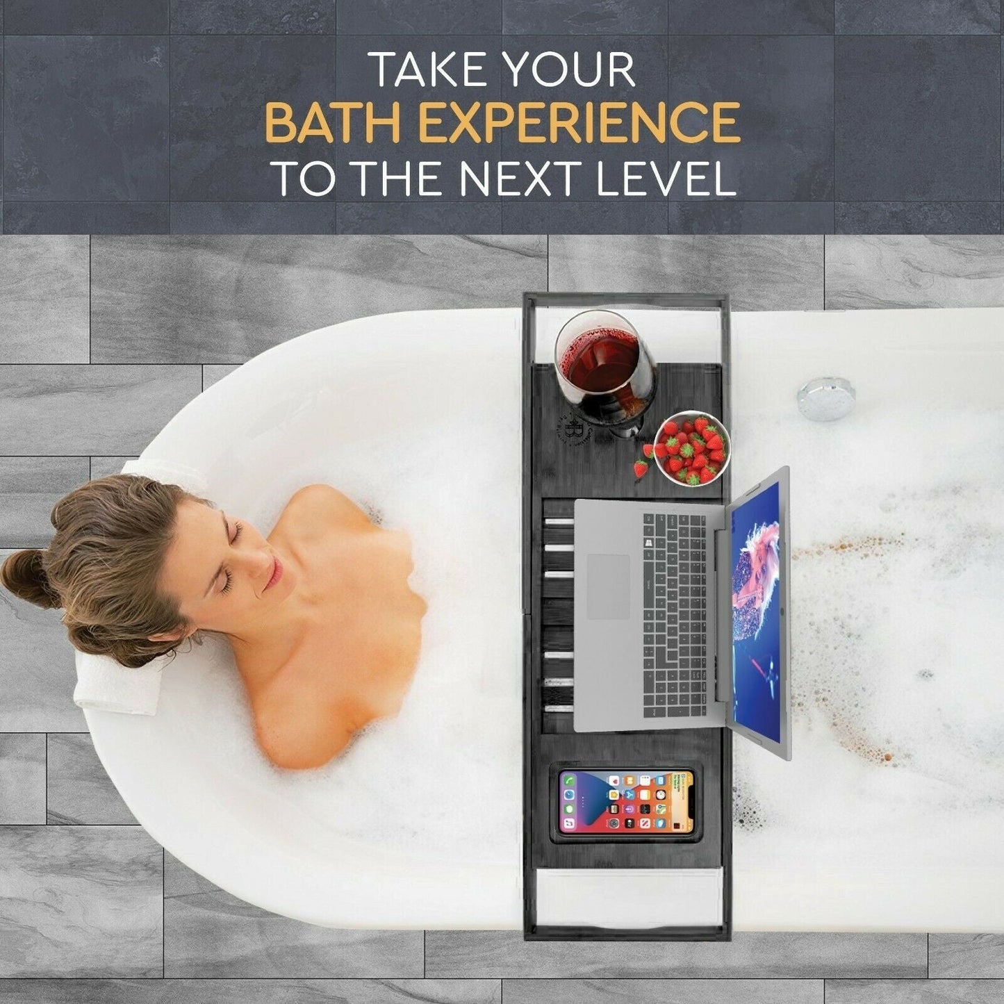 Bathtub Tray for Tub - Adjustable Bamboo Bath Tray for Tub - Collapsible Bathtub Caddy Bath Tub Tray Wood - Bath Accessories