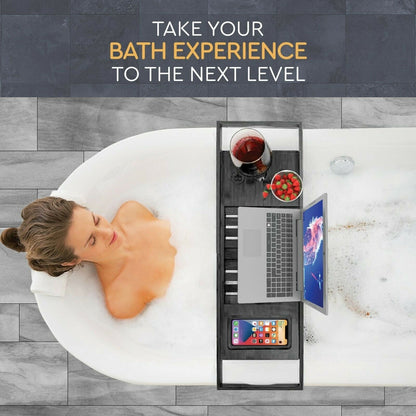 Bathtub Tray for Tub - Adjustable Bamboo Bath Tray for Tub - Collapsible Bathtub Caddy Bath Tub Tray Wood - Bath Accessories