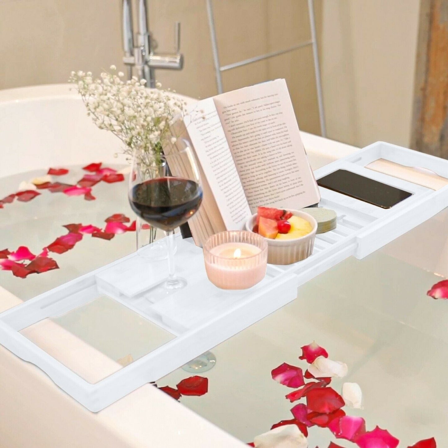 Bathtub Tray for Tub - Adjustable Bamboo Bath Tray for Tub - Collapsible Bathtub Caddy Bath Tub Tray Wood - Bath Accessories