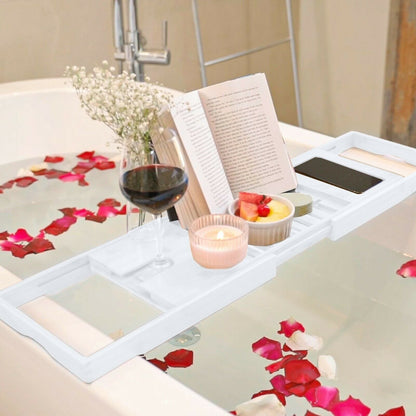 Bathtub Tray for Tub - Adjustable Bamboo Bath Tray for Tub - Collapsible Bathtub Caddy Bath Tub Tray Wood - Bath Accessories