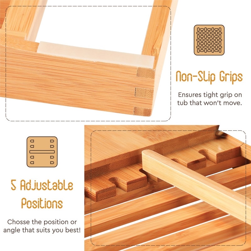 Bathtub Tray for Tub - Adjustable Bamboo Bath Tray for Tub - Collapsible Bathtub Caddy Bath Tub Tray Wood - Bath Accessories