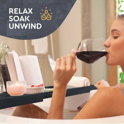 Bathtub Tray for Tub - Adjustable Bamboo Bath Tray for Tub - Collapsible Bathtub Caddy Bath Tub Tray Wood - Bath Accessories