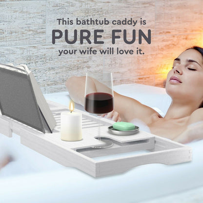 Bathtub Tray for Tub - Adjustable Bamboo Bath Tray for Tub - Collapsible Bathtub Caddy Bath Tub Tray Wood - Bath Accessories