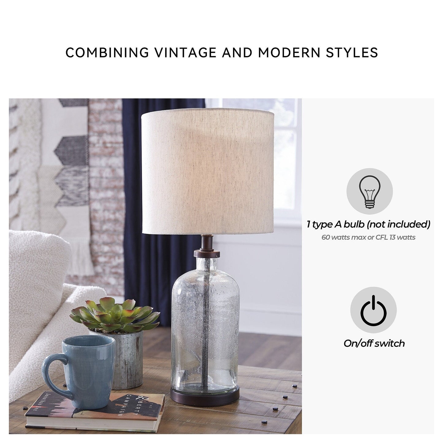 Bandile Modern Farmhouse Glass Table Lamp - 10W x 10D x 22H