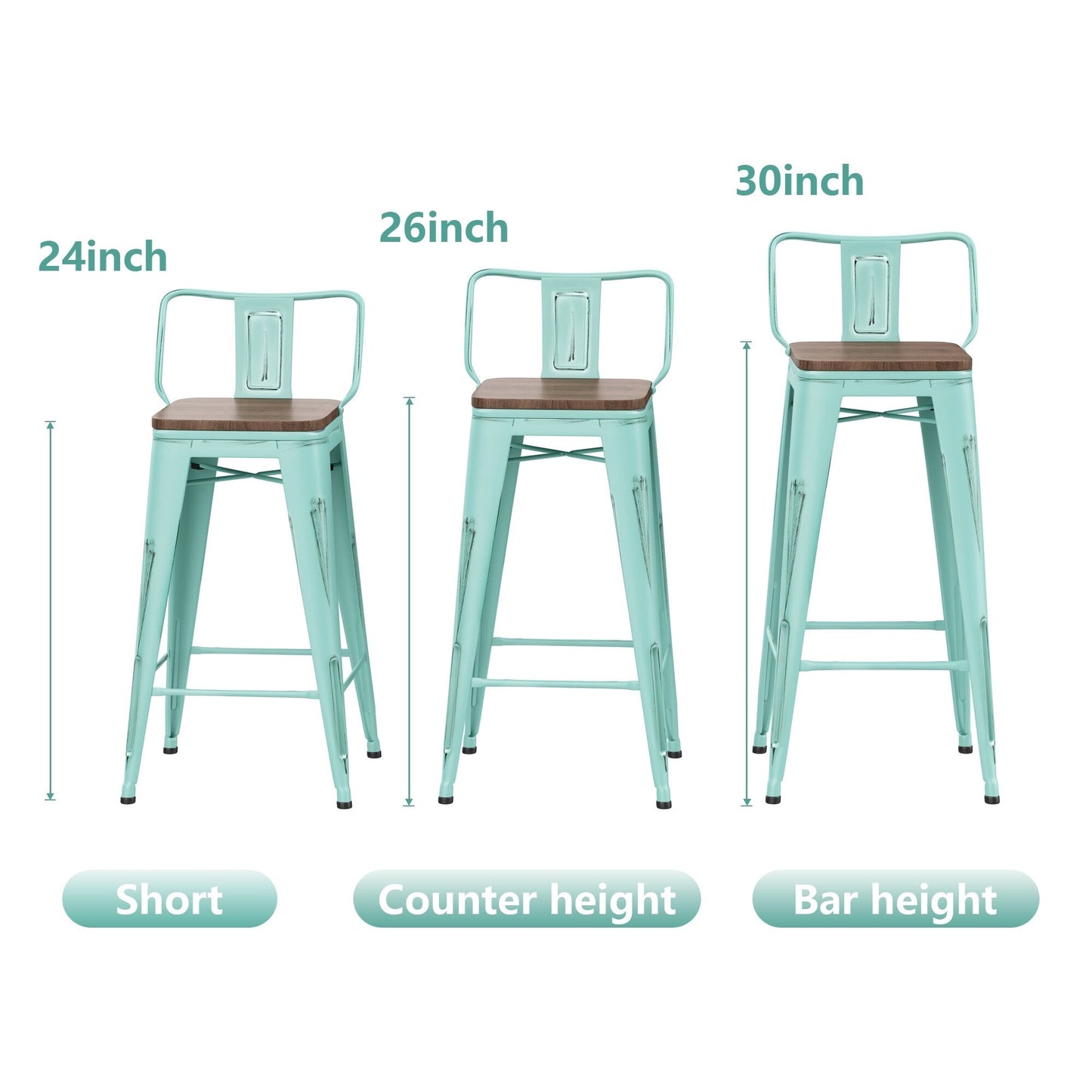 Bar Stools With Back set of 4 Industrial Metal Barstools with Wooden Seats