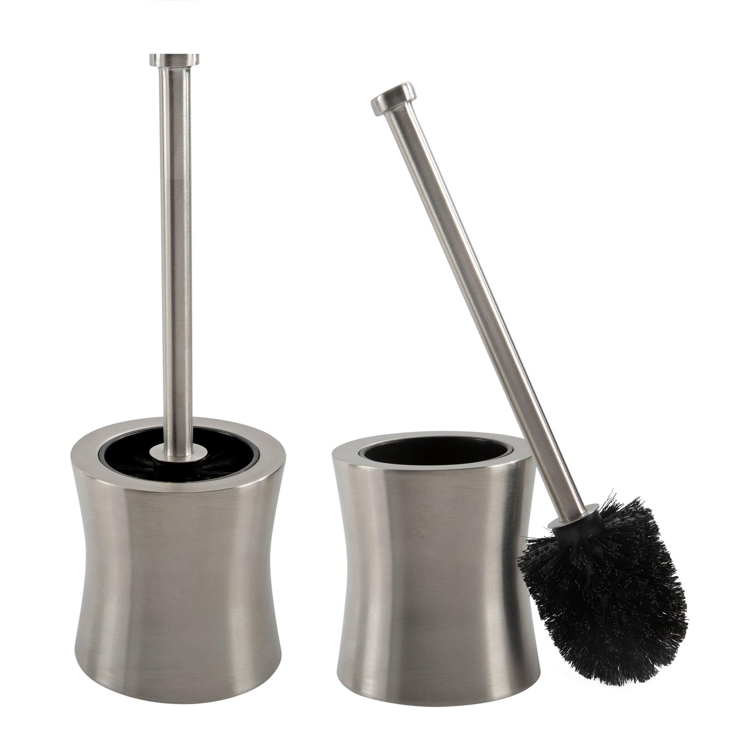 Bath Bliss 2 Pack Hour Glass Shaped Stainless Steel Toilet Brush and Holder - Dimensions: 4.5 Rd x 15.4
