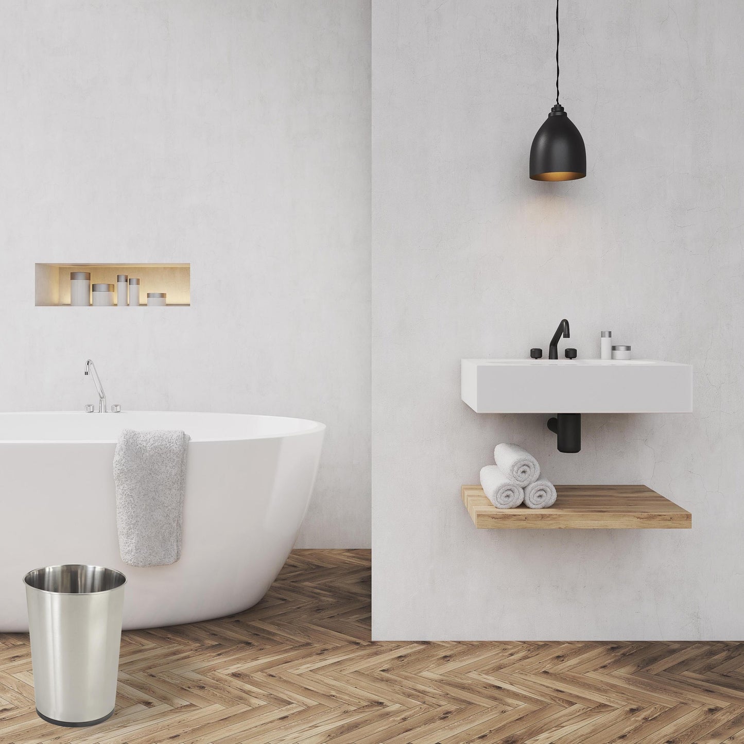 Bath Bliss Silver Stainless Steel Trash Can - 7.7 x 9.6