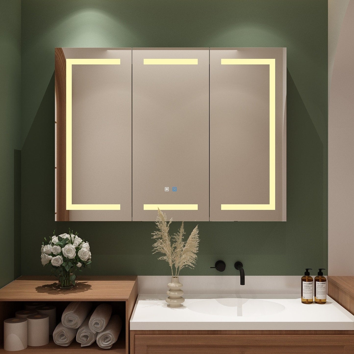 Bathroom Medicine Cabinet LED Mirror Anti-Fog 6000K Wall Cabinet White
