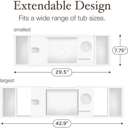 Bamboo Bathtub Tray for Tub - Expandable Bath Tray, Book & Tablet Holder - Bath Table, Tub Tray, Bathtub Caddy, Foldable Design